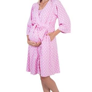 Baby Be Mine Pink and White Polka Dot Maternity Robe & Gown